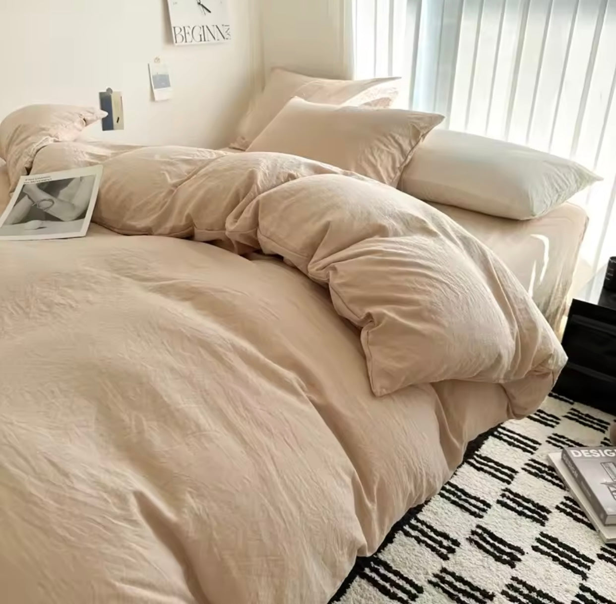 15 separate color Bed Linen Solid Cotton Bedding Set with Sheet Duvet Cover Pillowcases Single Couple Bedsheet King Queen Double Twin Size