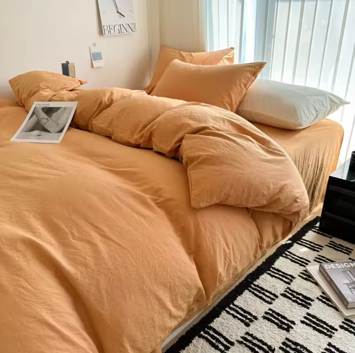 15 separate color Bed Linen Solid Cotton Bedding Set with Sheet Duvet Cover Pillowcases Single Couple Bedsheet King Queen Double Twin Size