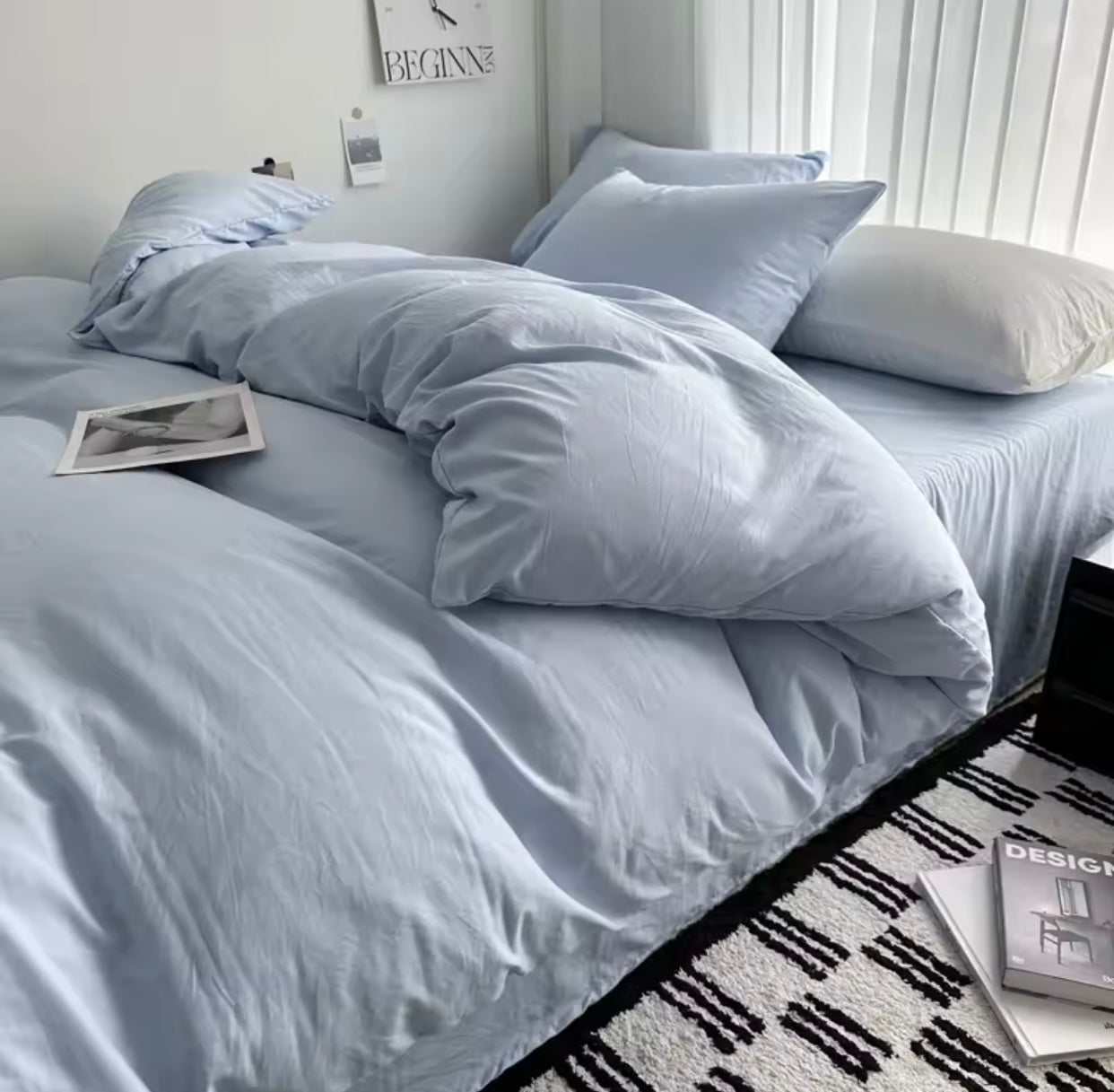 15 separate color Bed Linen Solid Cotton Bedding Set with Sheet Duvet Cover Pillowcases Single Couple Bedsheet King Queen Double Twin Size