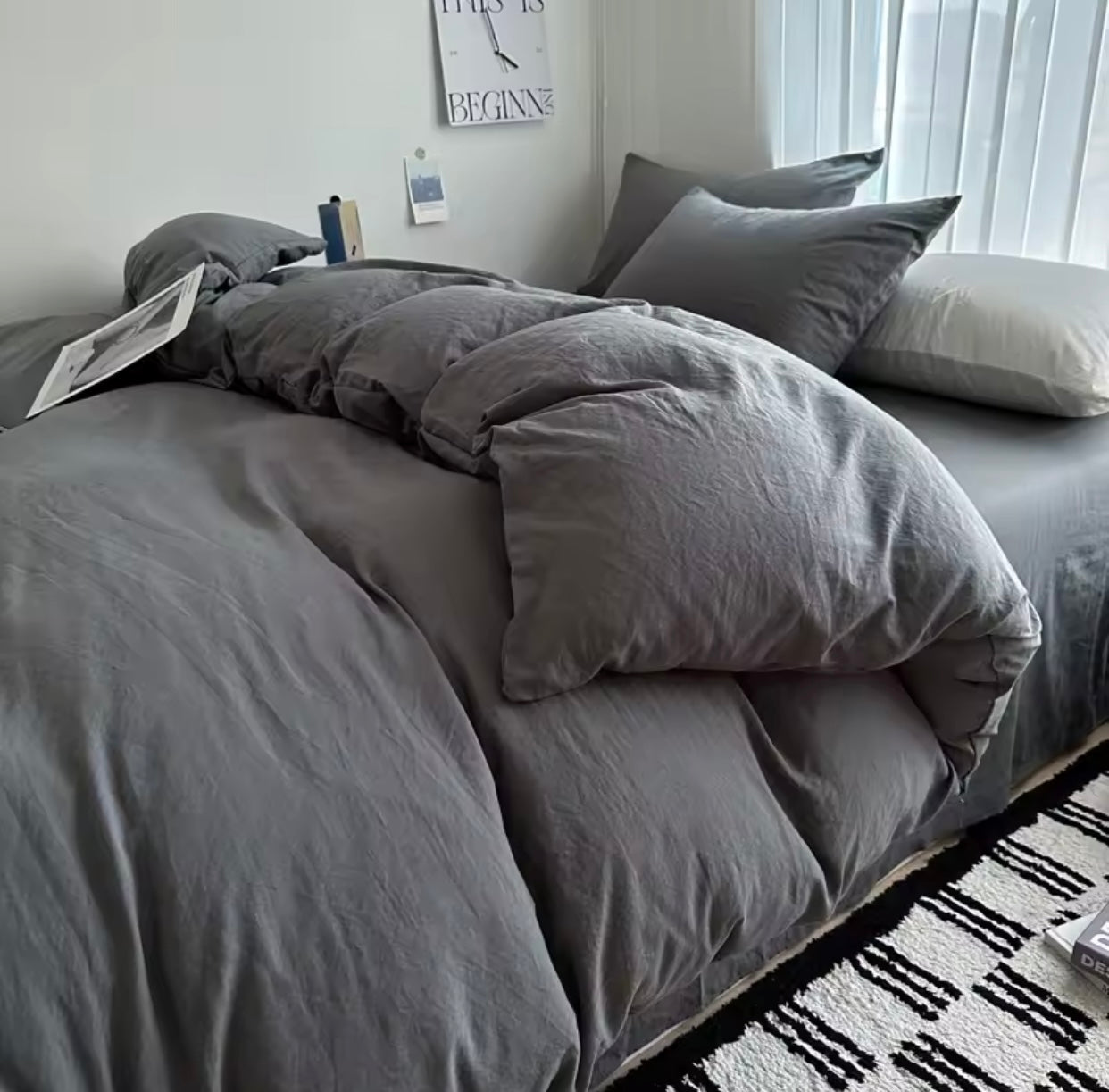 15 separate color Bed Linen Solid Cotton Bedding Set with Sheet Duvet Cover Pillowcases Single Couple Bedsheet King Queen Double Twin Size