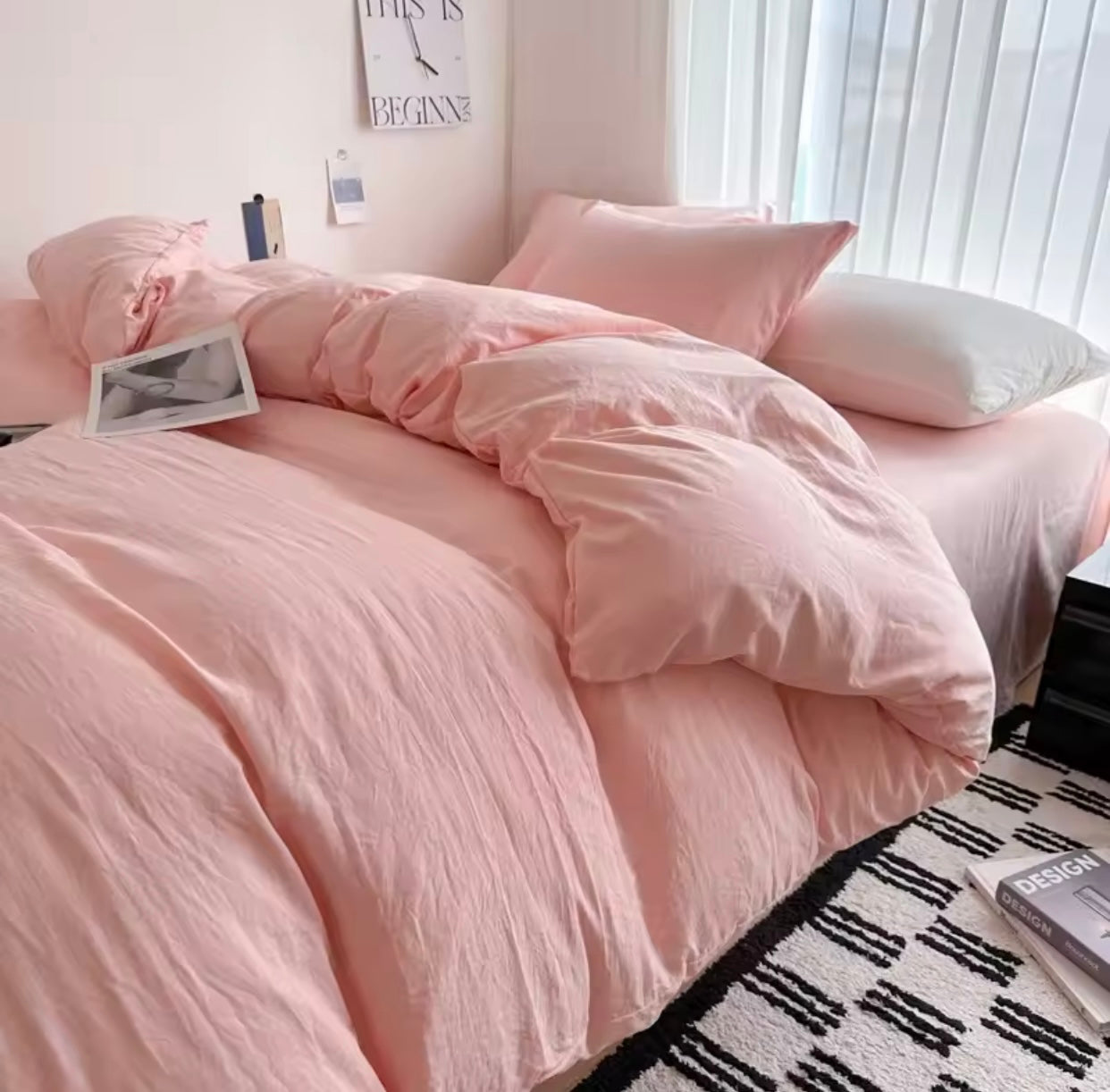 15 separate color Bed Linen Solid Cotton Bedding Set with Sheet Duvet Cover Pillowcases Single Couple Bedsheet King Queen Double Twin Size