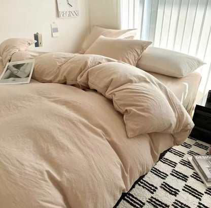 15 separate color Bed Linen Solid Cotton Bedding Set with Sheet Duvet Cover Pillowcases Single Couple Bedsheet King Queen Double Twin Size