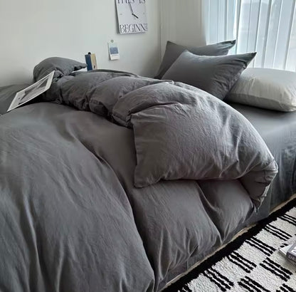 15 separate color Bed Linen Solid Cotton Bedding Set with Sheet Duvet Cover Pillowcases Single Couple Bedsheet King Queen Double Twin Size